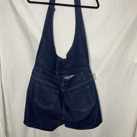 KO KO AILIS Romper Denim Halter Shorts Button Stretch Cuffed Retro Women 14 Blue - Picture 2 of 11